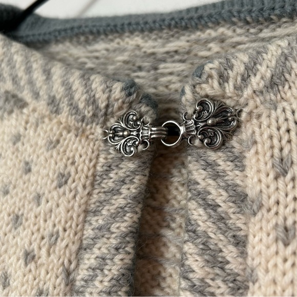 Vintage Norwegian Style Heavy Wool Knit Pullover Sweater Aprés-Ski Cream Grey M - Picture 2 of 12